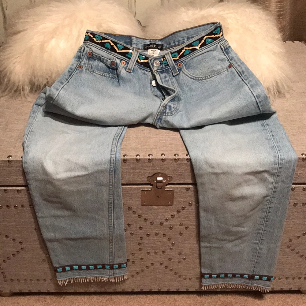 Bebe beaded sequin Levi 501 jeans